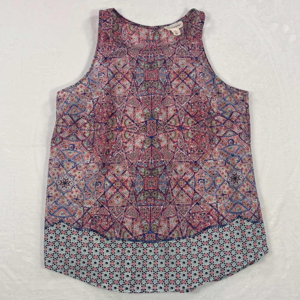 Artisan NY Womens Small Geometric Kaleidoscope Print Button Back Sleeveless Top